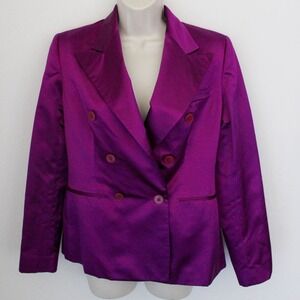 Ralph Lauren Black Label Blazer Womens 6 Purple 100% Silk Double Breasted *Flaw
